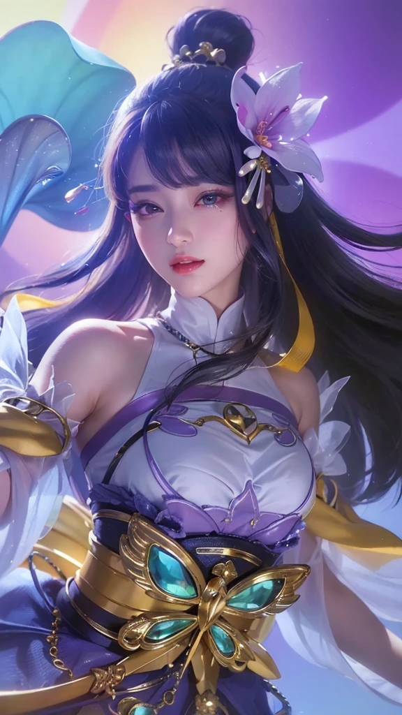 (8k, RAW photo, photorealistic:1.25) ,( lipgloss, eyelashes, gloss-face, glossy skin, best quality, ultra highres, depth of field, chromatic aberration, caustics, Broad lighting, natural shading,Kpop idol) looking at viewer with a serene and goddess-like happiness, medium breasts,cleavage