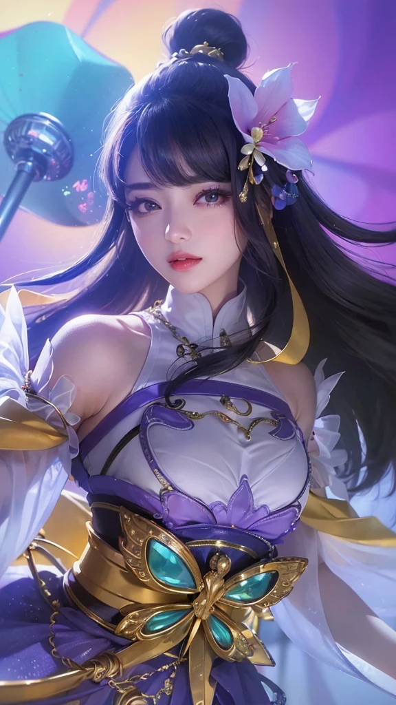 (8k, RAW photo, photorealistic:1.25) ,( lipgloss, eyelashes, gloss-face, glossy skin, best quality, ultra highres, depth of field, chromatic aberration, caustics, Broad lighting, natural shading,Kpop idol) looking at viewer with a serene and goddess-like happiness, medium breasts,cleavage