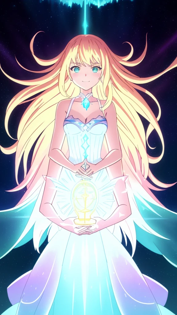beautiful girl, puffy tiered ballgown, vibrant pastel colors,20s,madure female,smile,angry,closed mouth,white dress,cleavage,sleeveless,((glowing blonde long hair)), magical lights, sparkling magical liquid, inspired by Glen Keane, inspired by Lois van Baarle, disney art style, by Lois van Baarle, glowing aura around her, by Glen Keane, jen bartel, glowing lights! digital painting, flowing glowing hair, glowing flowing hair, beautiful digital illustration, fantasia background, whimsical, magical, fantasy, ((beautiful face)), ((masterpiece, best quality)), intricate details, highly detailed, sharp focus, 8k resolution, sparkling detailed eyes, liquid watercolor,(extra arms,four arms)