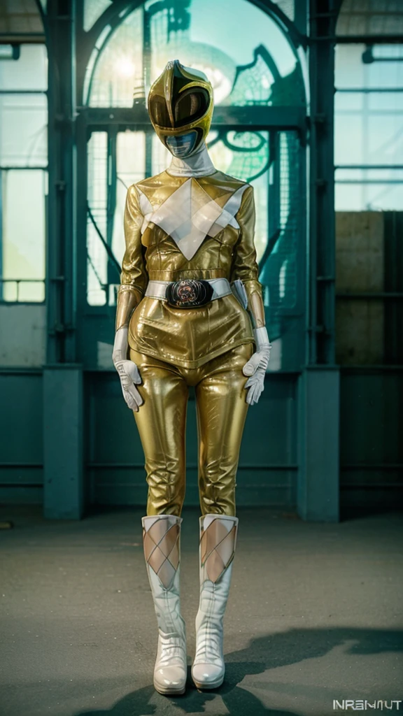 (extremely detailed CG), (best quality), perfect face, shiny skin, lustrous skin, 1girl,solo kiramaigreen, helmet, belt, bodysuit, boots, gloves, green bodysuit, white background, , mask, shiny clothes, looking at viewer, Jing Tian