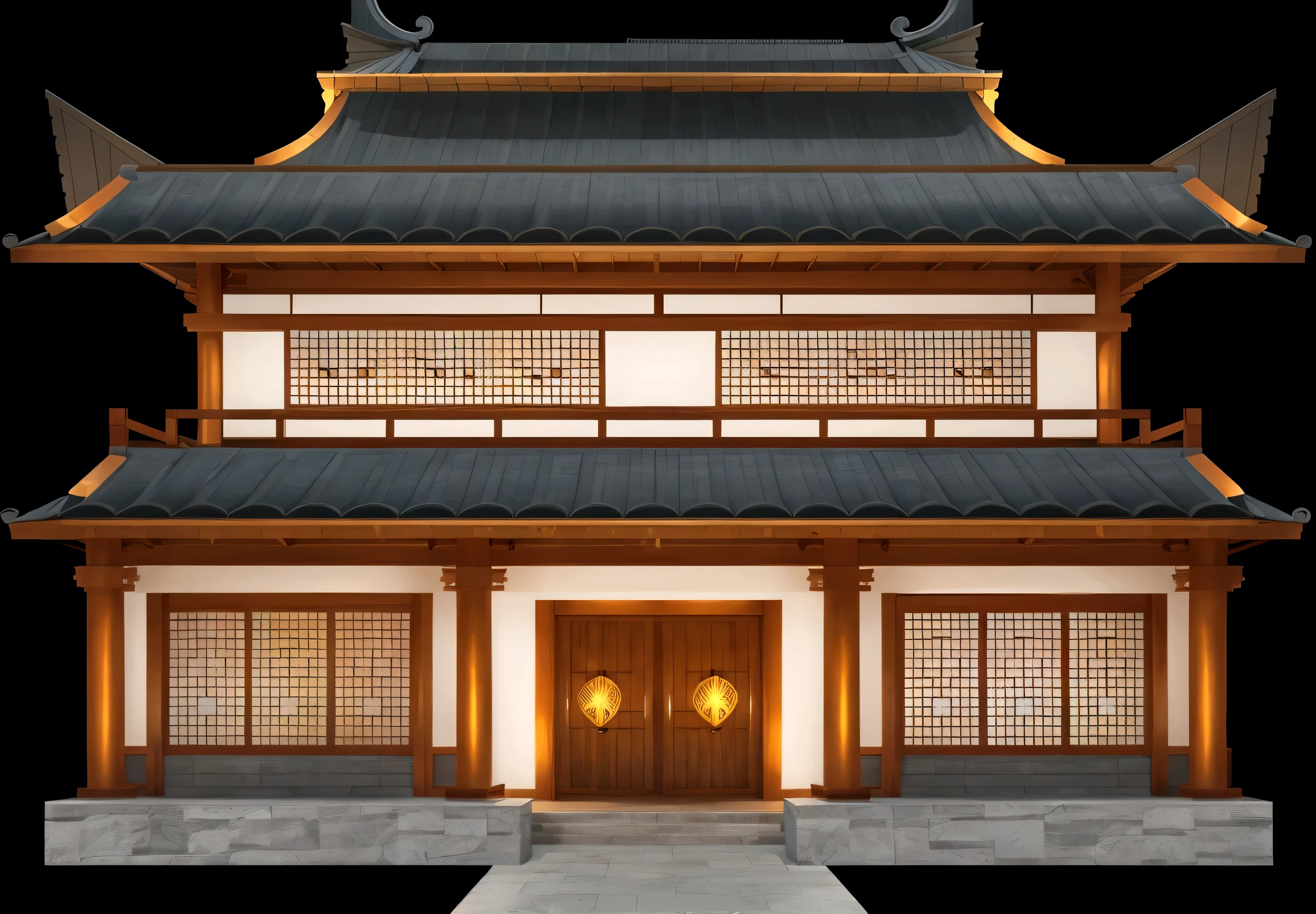 illustration of a traditional chinese building with lanterns and a bird, temple background, zen temple background, background depicting a temple, digital painting of a pagoda, japanese temple, japanese house, korean traditional palace, background art, palace background, chinese building, artwork in the style of z.w. gu, cyberpunk japanese temple, inspired by Shūbun Tenshō