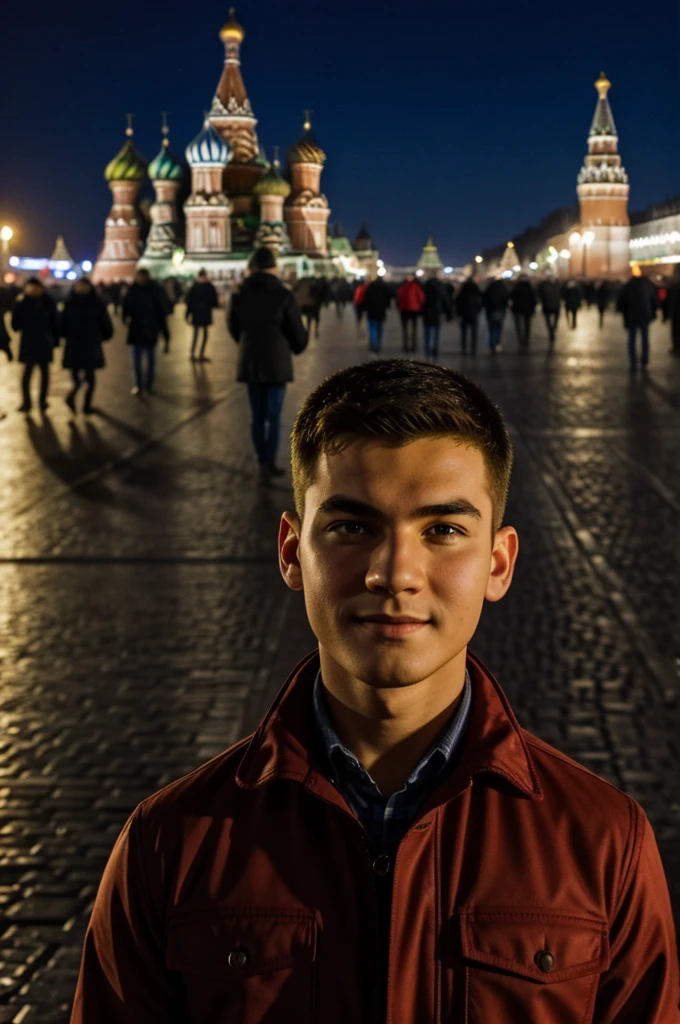 boy, 25 years, night, on Red Square in Moscow