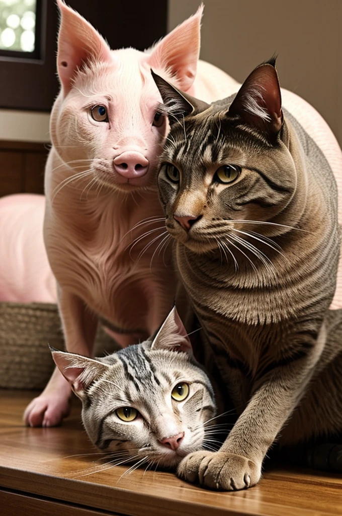 Beautiful pig and handsome cat