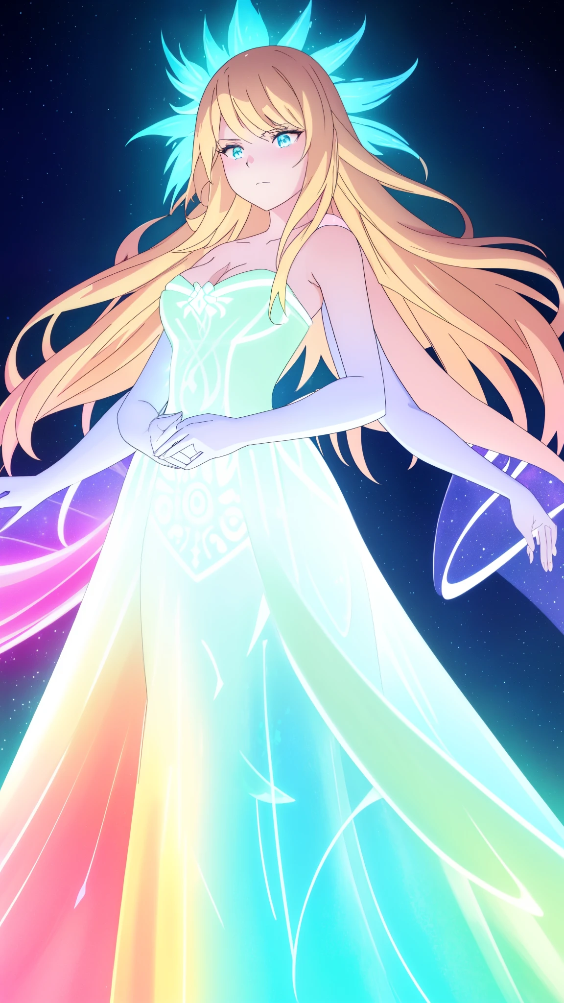 beautiful girl, puffy tiered ballgown, vibrant pastel colors,20s,madure female,angry,closed mouth,white dress,cleavage,sleeveless,((glowing blonde long hair)), magical lights, sparkling magical liquid, inspired by Glen Keane, inspired by Lois van Baarle, disney art style, by Lois van Baarle, glowing aura around her, by Glen Keane, jen bartel, glowing lights! digital painting, flowing glowing hair, glowing flowing hair, beautiful digital illustration, fantasia background, whimsical, magical, fantasy, ((beautiful face)), ((masterpiece, best quality)), intricate details, highly detailed, sharp focus, 8k resolution, sparkling detailed eyes, liquid watercolor,(extra arms,four arms)