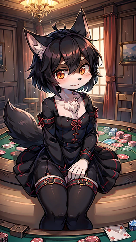 Close-up above the waist,Half side,Poker face狼女孩,Personification狼女孩,Female wolves,Personification,furry,hairy,fuzzy,Body hair,short hair,big,Noble clothing,Dress,Dress,晚Dress,grace,Poker face,Poker face,Poker face ,Black hair,全身灰Black hair,Dark Skin,Dark skin,Black hair,贵族Dress,big耳朵,Wolf Ear Girl,Wolf Tail,cute,Poker face,,grace,Slender figure,Girl-like wolf girl,flat chest,Light and Shadow,indoor背景,indoor,cute,Poker face,cool girl,poker face
