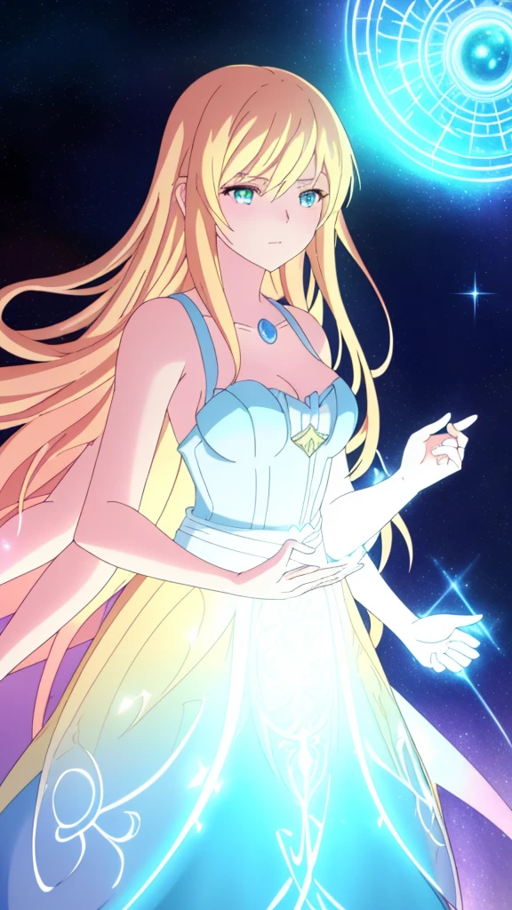 beautiful girl, puffy tiered ballgown, vibrant pastel colors,20s,madure female,angry,closed mouth,white dress,cleavage,sleeveless,((glowing blonde long hair)), magical lights, sparkling magical liquid, inspired by Glen Keane, inspired by Lois van Baarle, disney art style, by Lois van Baarle, glowing aura around her, by Glen Keane, jen bartel, glowing lights! digital painting, flowing glowing hair, glowing flowing hair, beautiful digital illustration, fantasia background, whimsical, magical, fantasy, ((beautiful face)), ((masterpiece, best quality)), intricate details, highly detailed, sharp focus, 8k resolution, sparkling detailed eyes, liquid watercolor,(extra arms,four arms)