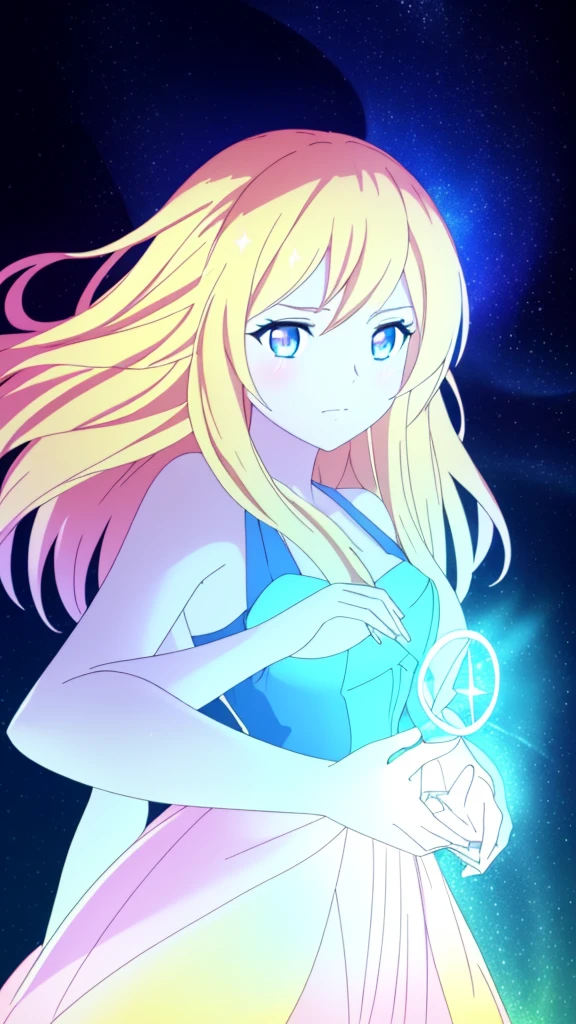 beautiful girl, puffy tiered ballgown, vibrant pastel colors,20s,madure female,angry,closed mouth,white dress,cleavage,sleeveless,((glowing blonde long hair)), magical lights, sparkling magical liquid, inspired by Glen Keane, inspired by Lois van Baarle, disney art style, by Lois van Baarle, glowing aura around her, by Glen Keane, jen bartel, glowing lights! digital painting, flowing glowing hair, glowing flowing hair, beautiful digital illustration, fantasia background, whimsical, magical, fantasy, ((beautiful face)), ((masterpiece, best quality)), intricate details, highly detailed, sharp focus, 8k resolution, sparkling detailed eyes, liquid watercolor,(extra arms,four arms)
