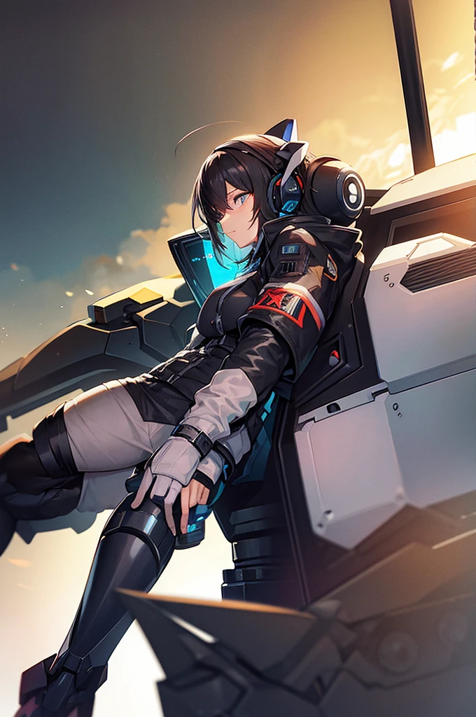 black mech with his pilot female