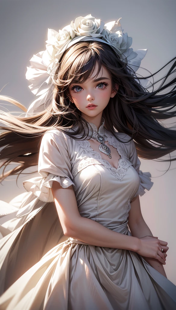 Rose girl, whole body, yes very detailed face , a white background