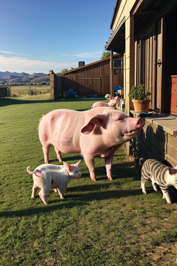 Pig and 2 cats