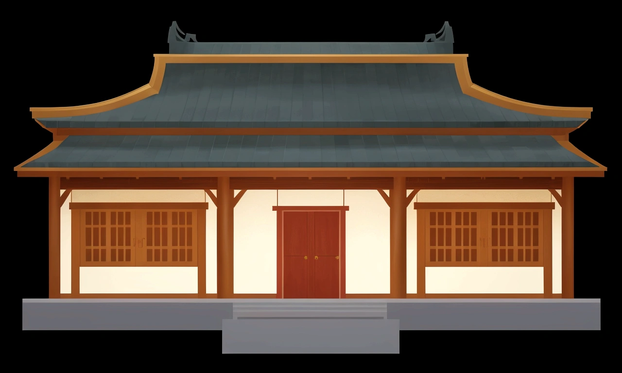 illustration of a traditional chinese building with lanterns and a bird, temple background, zen temple background, background depicting a temple, digital painting of a pagoda, japanese temple, japanese house, korean traditional palace, background art, palace background, chinese building, artwork in the style of z.w. gu, cyberpunk japanese temple, inspired by Shūbun Tenshō