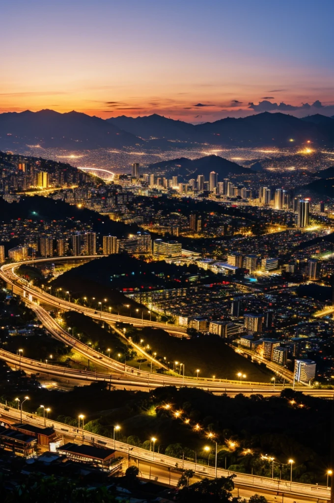 Draw Medellín with a sunset