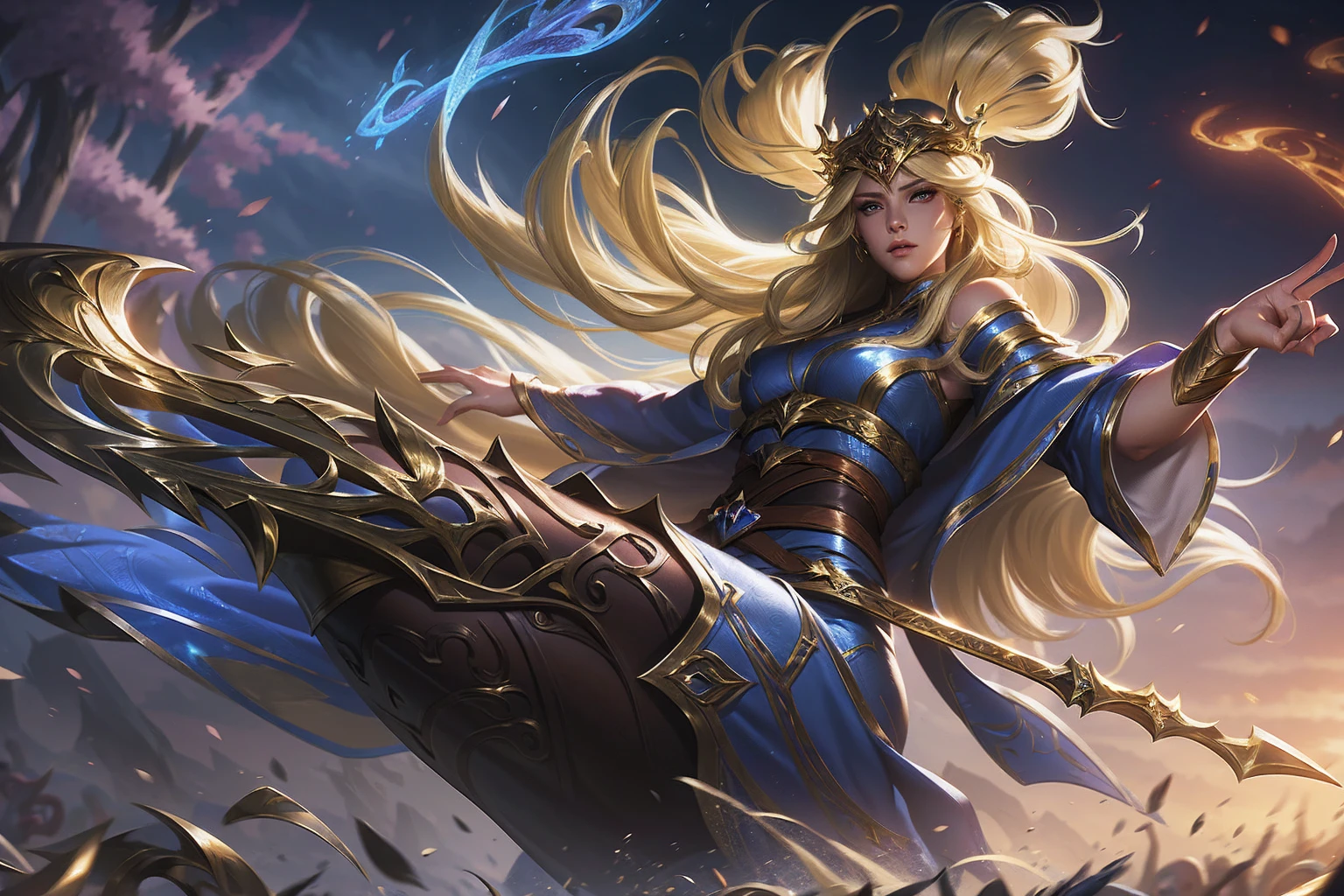 a blonde woman warrior, extremely detailed face and eyes, beautiful detailed lips, long flowing hair, strong and determined expression, empowered female fighter, high fantasy series character, girl power, digital painting, concept art, cinematic lighting, dramatic colors, mythical fantasy, Demacia