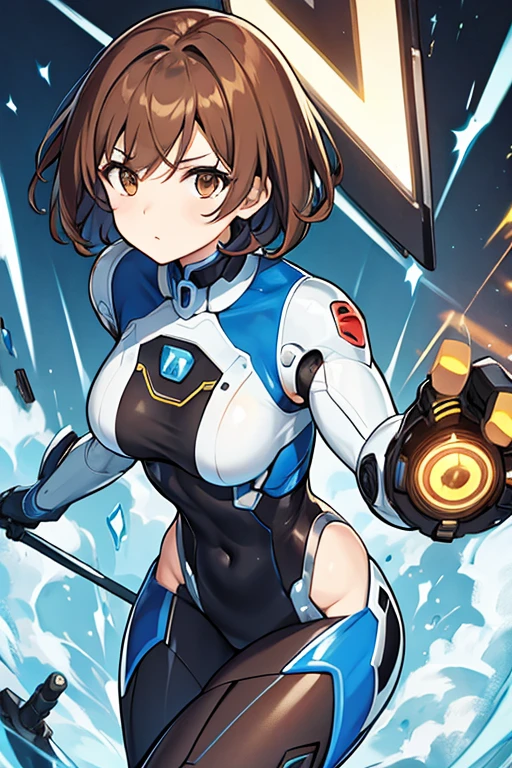 Robot woman, short brown hair, Brown eyes