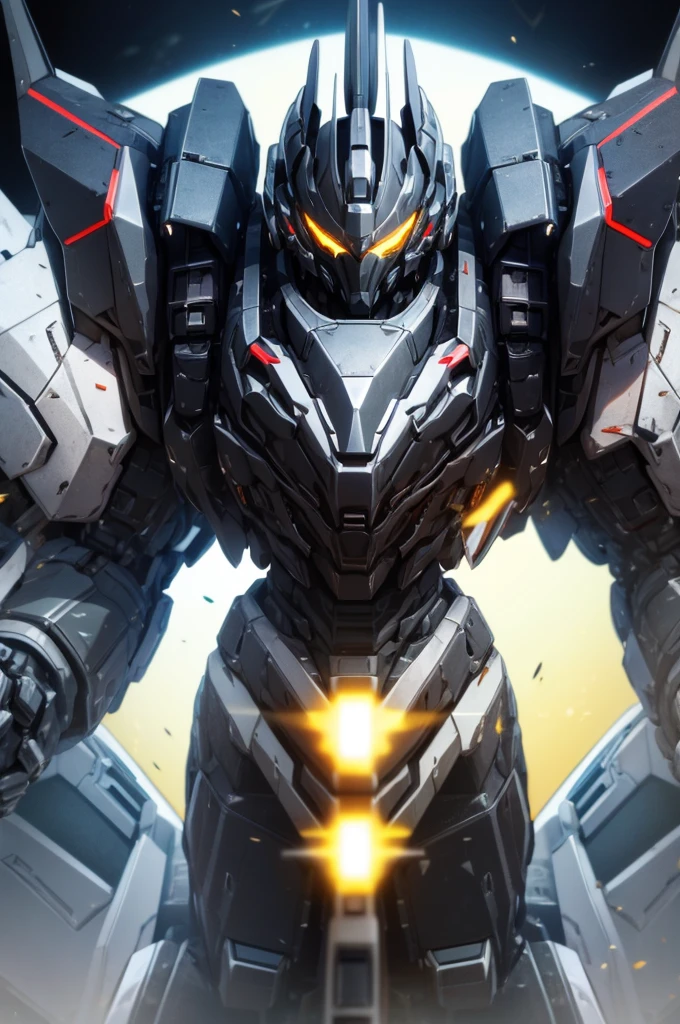 black robot mech, battle pose, armored, dynamic perspective,extremly detaled