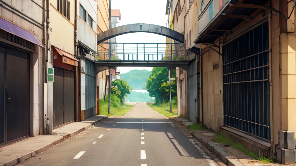 Empty Side view anime bridge road for cars