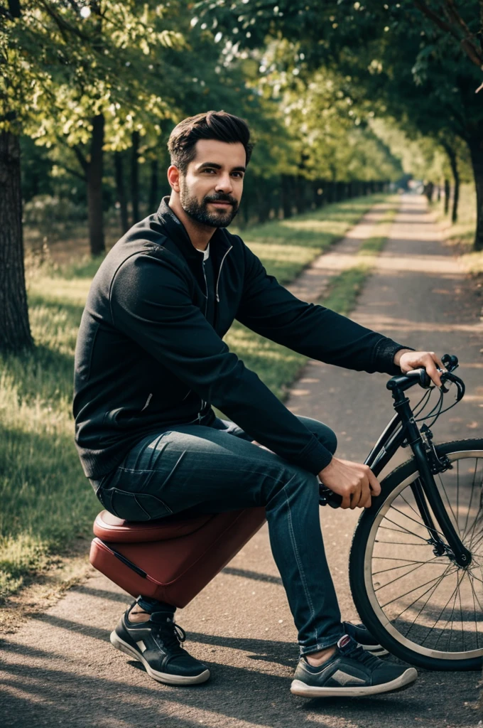 A man sitting on bike
