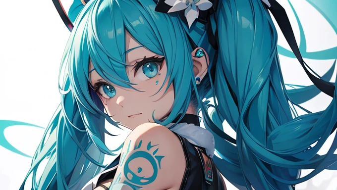 Miku Hatsune, add high definition_detail:1,kitsune ears, tribal tattoo add_detail:1