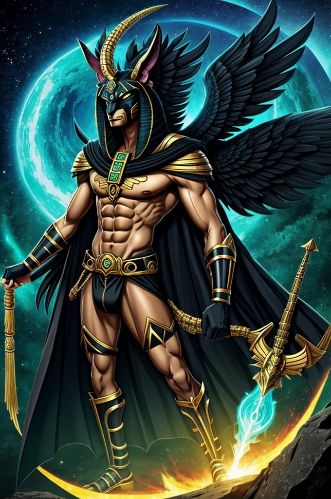God Hades combined with anubis and quetzalcoatl anime version