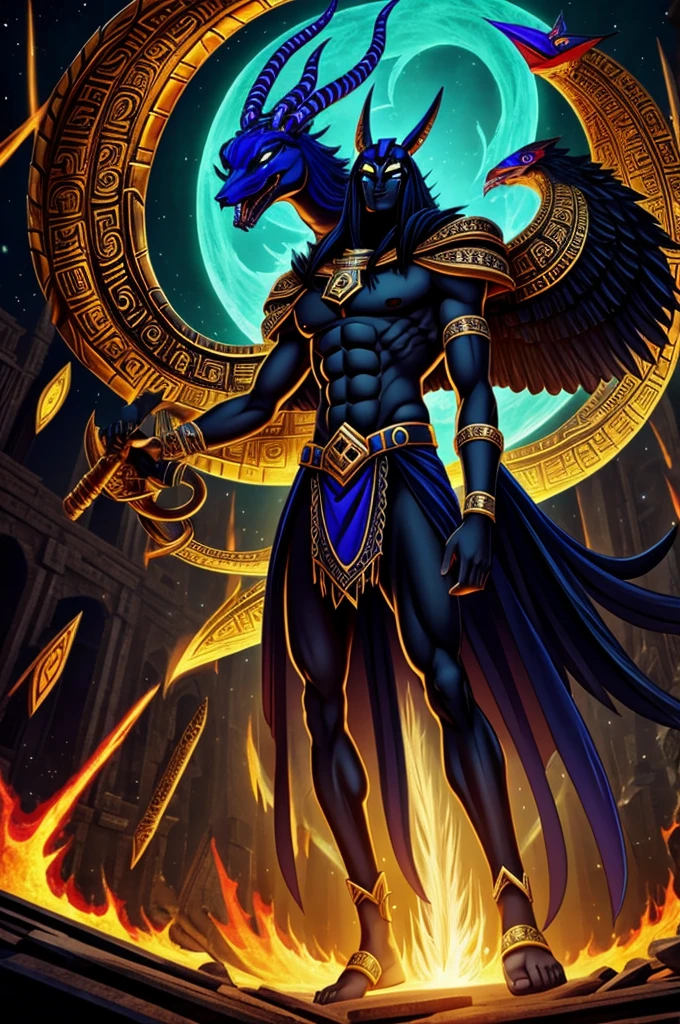God Hades combined with anubis and quetzalcoatl anime version