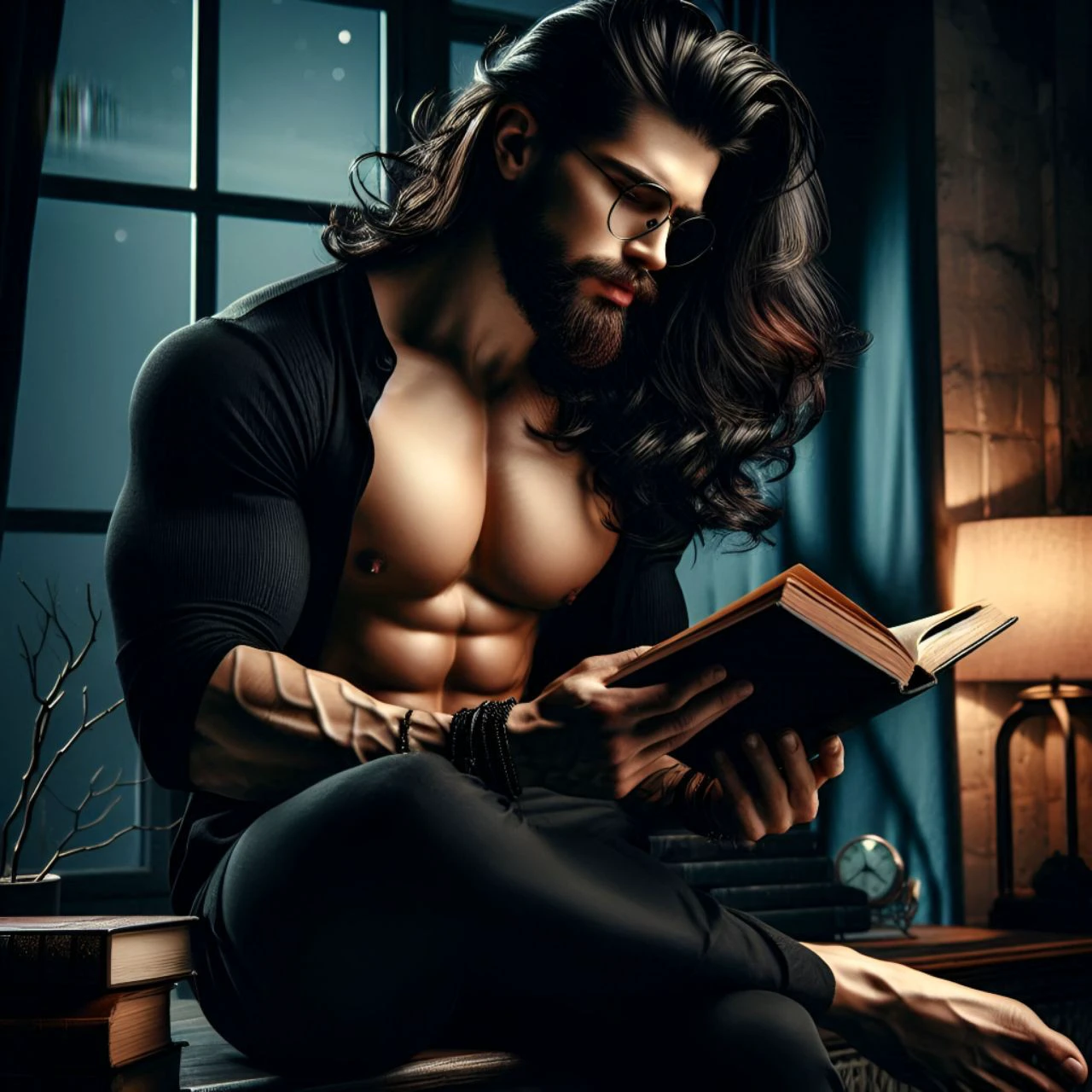 Handsome young man sitting in his study in his victorian mansion 