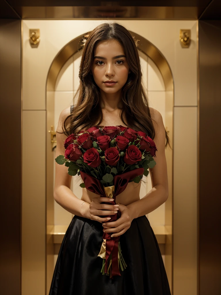 Bouquet of red roses with Ana in gold.