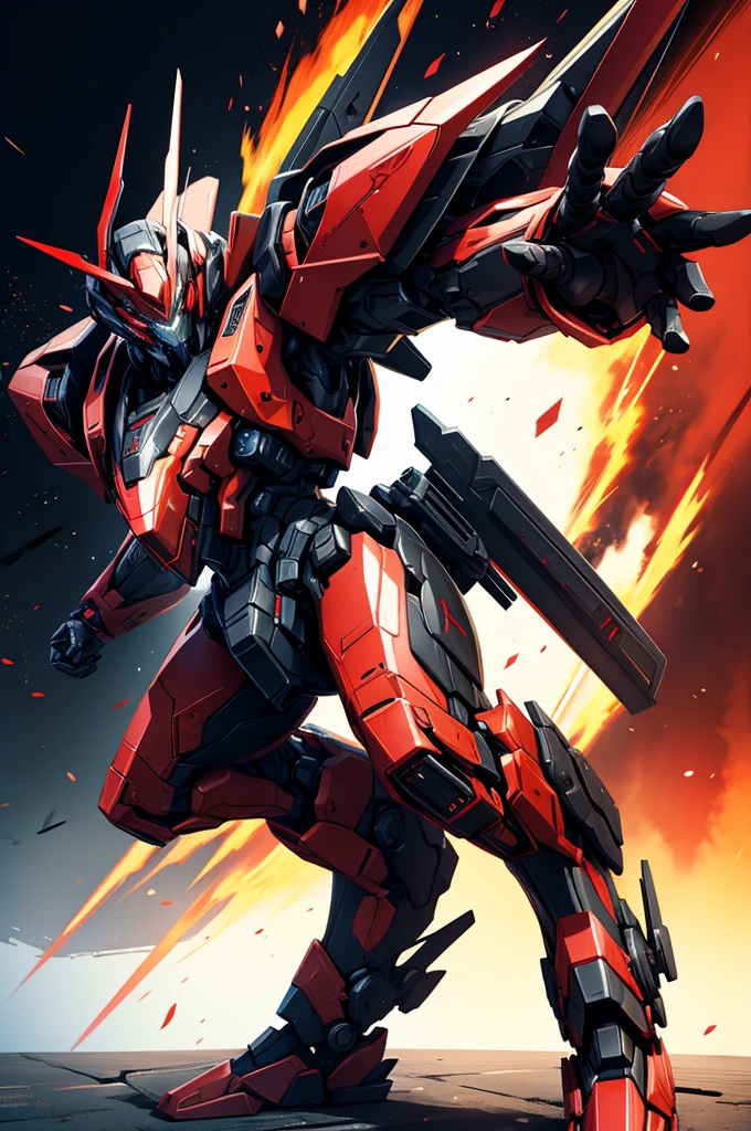 black and red mech, dynamic perspective,extremly detaled, dynamic pose, full body, evnagelion style