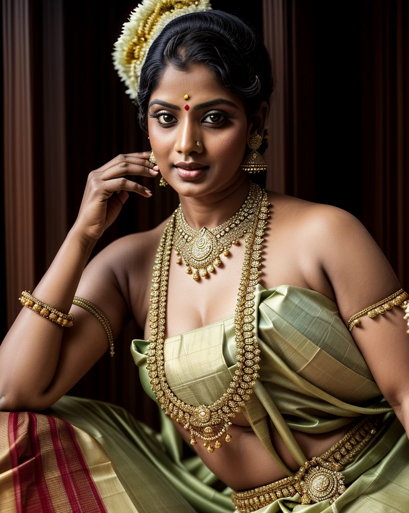 An Extremely gorgeous and beautiful Bengali village woman, 48 yo, pale white skin, sensual appealing body, perfect thick and chubby Beauty, wearing saree bare-chested, wearing a Bengali-style saree without a blouse,, ethnic vintage bengali village woman, bengali style saree, The sari was worn without a blouse and petticoat before the British Raj, baring one's chest or being blouseless, Bengalis a.k.a. Bongs are known for their unique Bengali fashion sense (the way they don that sari makes you go wow), Pre British Raj, Pre colonial era, Bengali Woman draping sari without blouse is a normal thing in pre British Era, bong woman, Indian sensibility, Indian ethnicity,