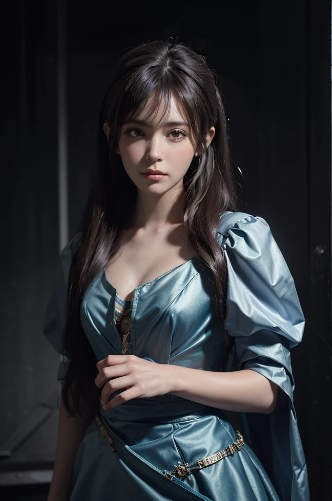 (front focus),(in the dark:1.6),
Hyperrealist portrait of female by david hockney and alphonse mucha,fantasy art, photo realistic, dynamic lighting, artstation, poster, volumetric lighting, very detailed faces, 4 k, award winning,, 1girl, in the dark, deep shadow, low key,cowboy shot,(official clothing:1.4) ,long hair,white hair,