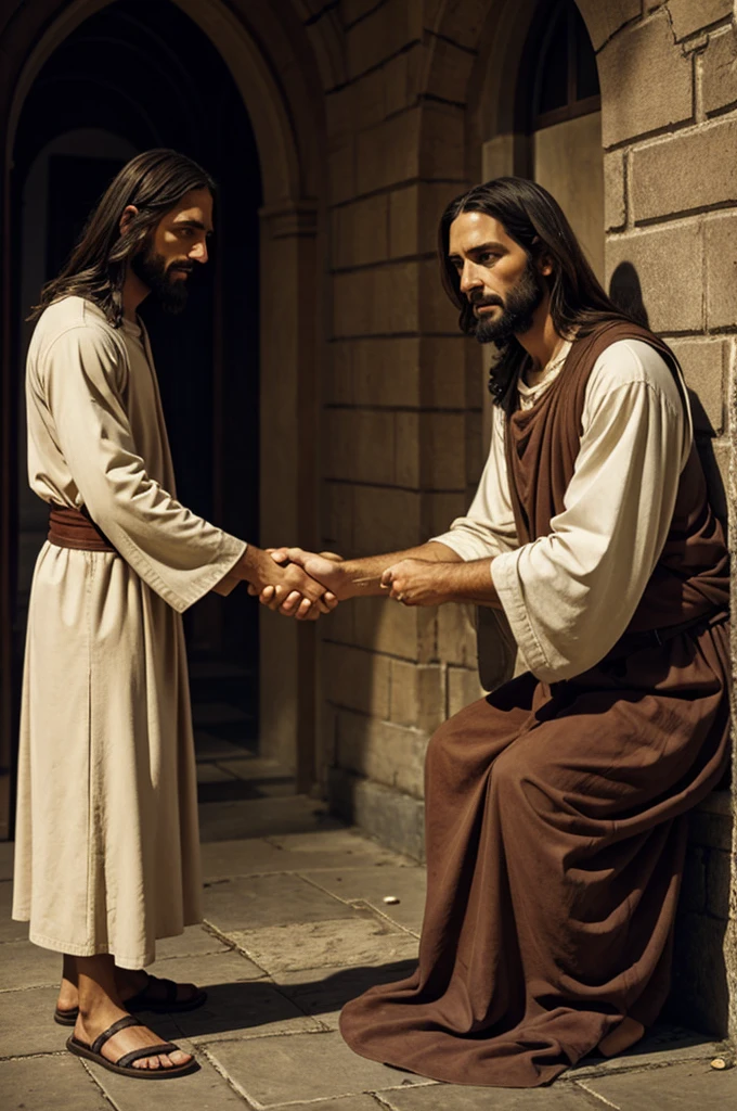 Jesus helping a beggar 