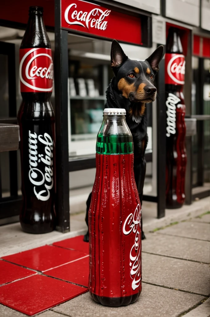 Create a dog made of CocaCola bottles