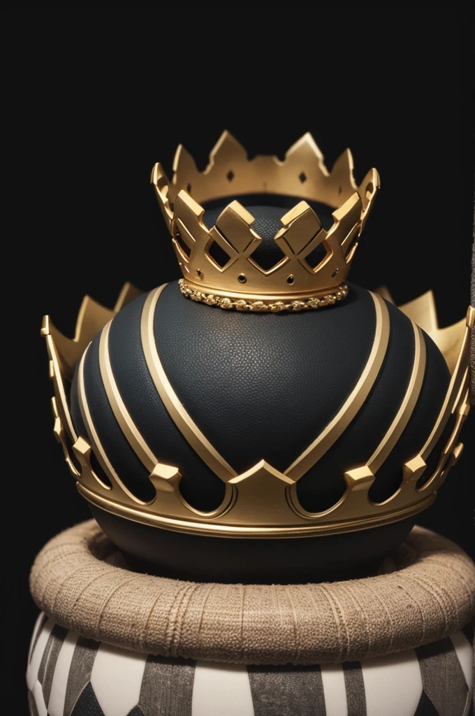 A crown on top of a small soccer ball with a black background for wallpaper