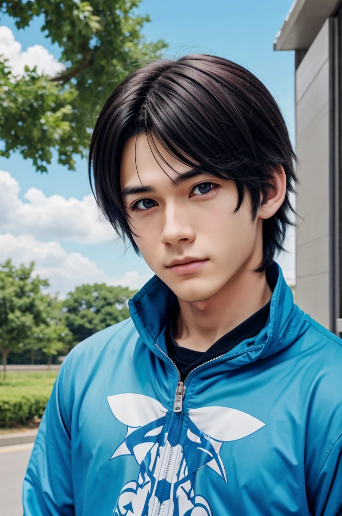Realistic Anime boy pic with sky