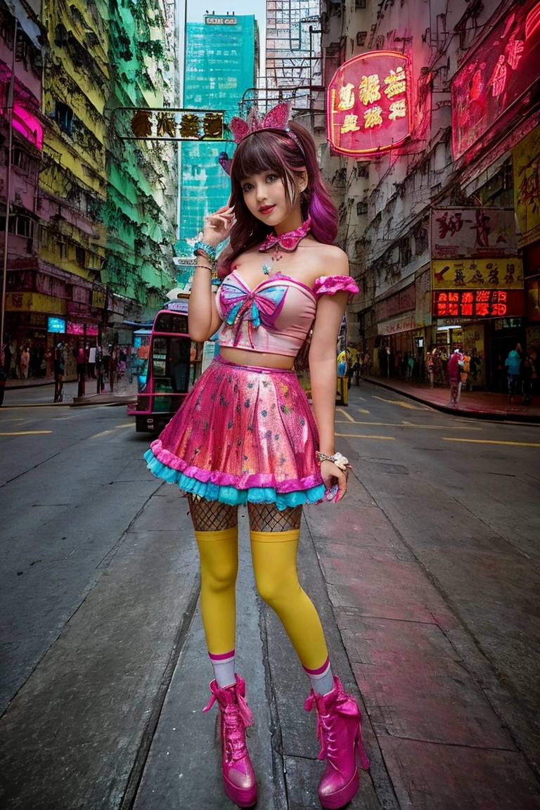 hong kong, day, fish eye shot, (Awkward,blush :1.3),Alafi girls take photos in colorful clothes, y 2 k cutecore crowncore, Lovely Decora Rainbow Core, Lovely high quality rendering, Candy Girl, Deco, Unreal Engine : : Carnival Makeup, Working Girl, raver girl, Carnival Costumes, Glitch Punk Girl, soda themed girl, Lively and cheerful, 80s pin-up style, Hong kong, (((wing)))