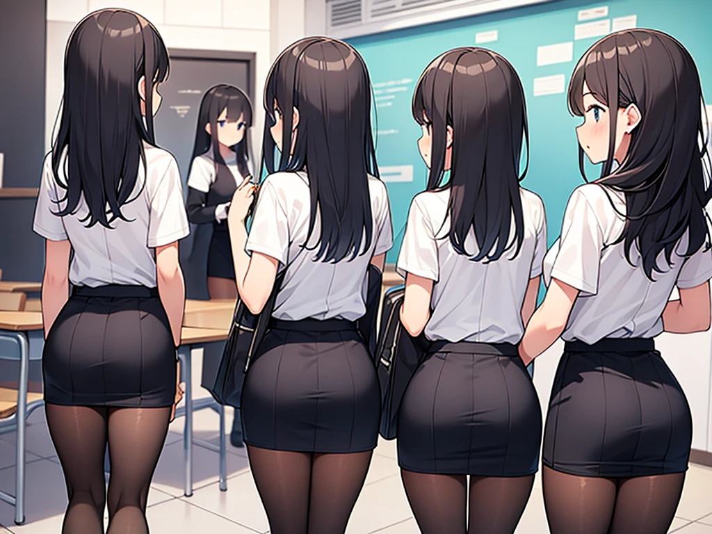 (Several attractive student butts), Three identical girls, three girls, identical, triplets, students