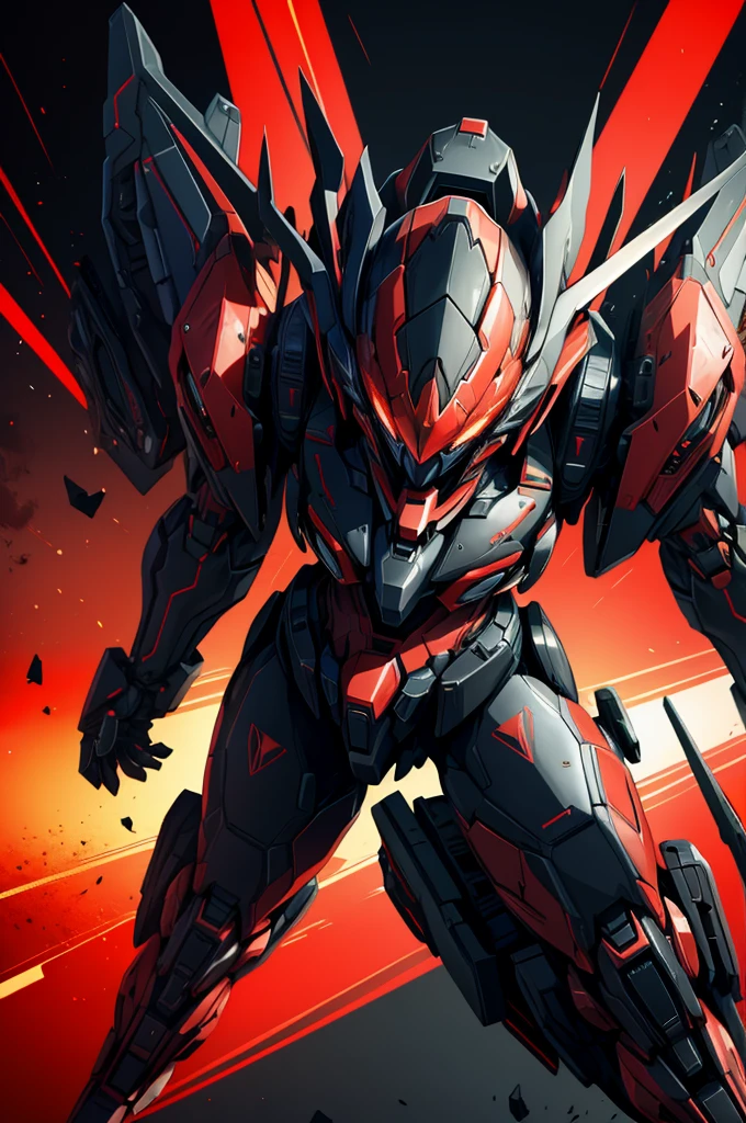 black and red mech, dynamic perspective,extremly detaled, dynamic pose, full body, evnagelion style, mech pilot, feminine shapes