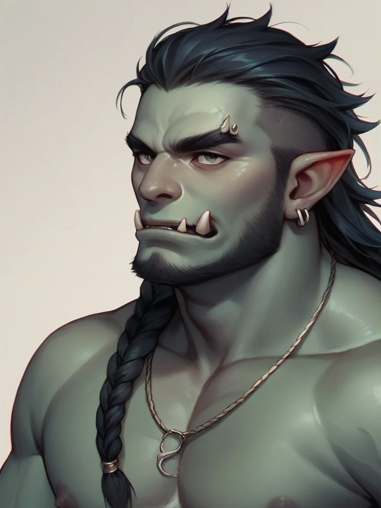 Half-Orc with braided male hair