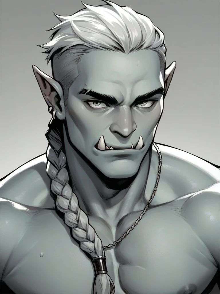 Half-Orc with braided male hair