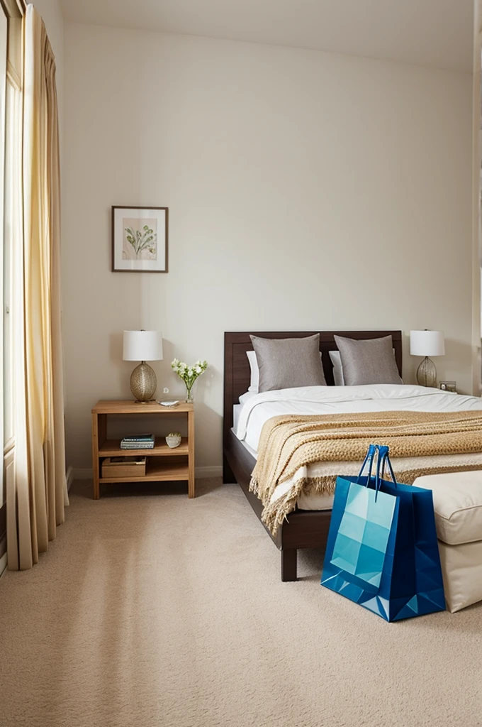 Create a room where there are shopping bags over the bed 