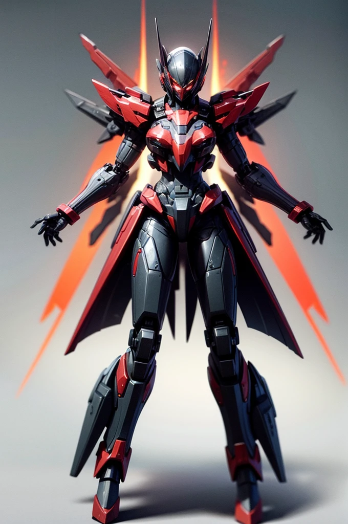 black and red mech, dynamic perspective,extremly detaled, dynamic pose, full body, evnagelion style, mech pilot, feminine shapes,