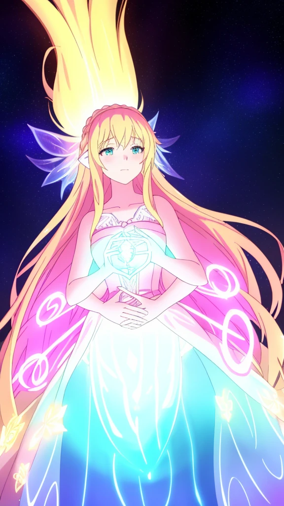 beautiful girl, puffy tiered ballgown, vibrant pastel colors,(20years old,madure female),(sad),closed mouth,white dress,cleavage,sleeveless,((glowing blonde long hair)), magical lights, sparkling magical liquid, inspired by Glen Keane, inspired by Lois van Baarle, disney art style, by Lois van Baarle, glowing aura around her, by Glen Keane, jen bartel, glowing lights! digital painting, flowing glowing hair, glowing flowing hair, beautiful digital illustration, fantasia background, whimsical, magical, fantasy, ((masterpiece, best quality)), intricate details, highly detailed, sharp focus, 8k resolution, sparkling detailed eyes, liquid watercolor,(extra arms)
