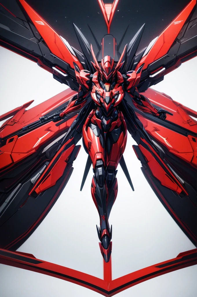 black and red mech, dynamic perspective,extremly detaled, dynamic pose, full body, evnagelion style, mech pilot, feminine shapes, 