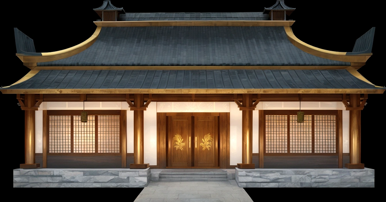 illustration of a traditional chinese building with lanterns and a bird, temple background, zen temple background, background depicting a temple, digital painting of a pagoda, japanese temple, japanese house, korean traditional palace, background art, palace background, chinese building, artwork in the style of z.w. gu, cyberpunk japanese temple, inspired by Shūbun Tenshō