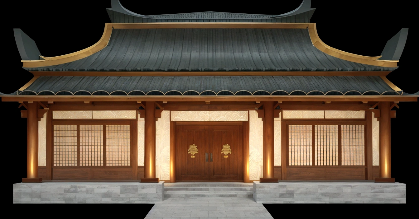 illustration of a traditional chinese building with lanterns and a bird, temple background, zen temple background, background depicting a temple, digital painting of a pagoda, japanese temple, japanese house, korean traditional palace, background art, palace background, chinese building, artwork in the style of z.w. gu, cyberpunk japanese temple, inspired by Shūbun Tenshō