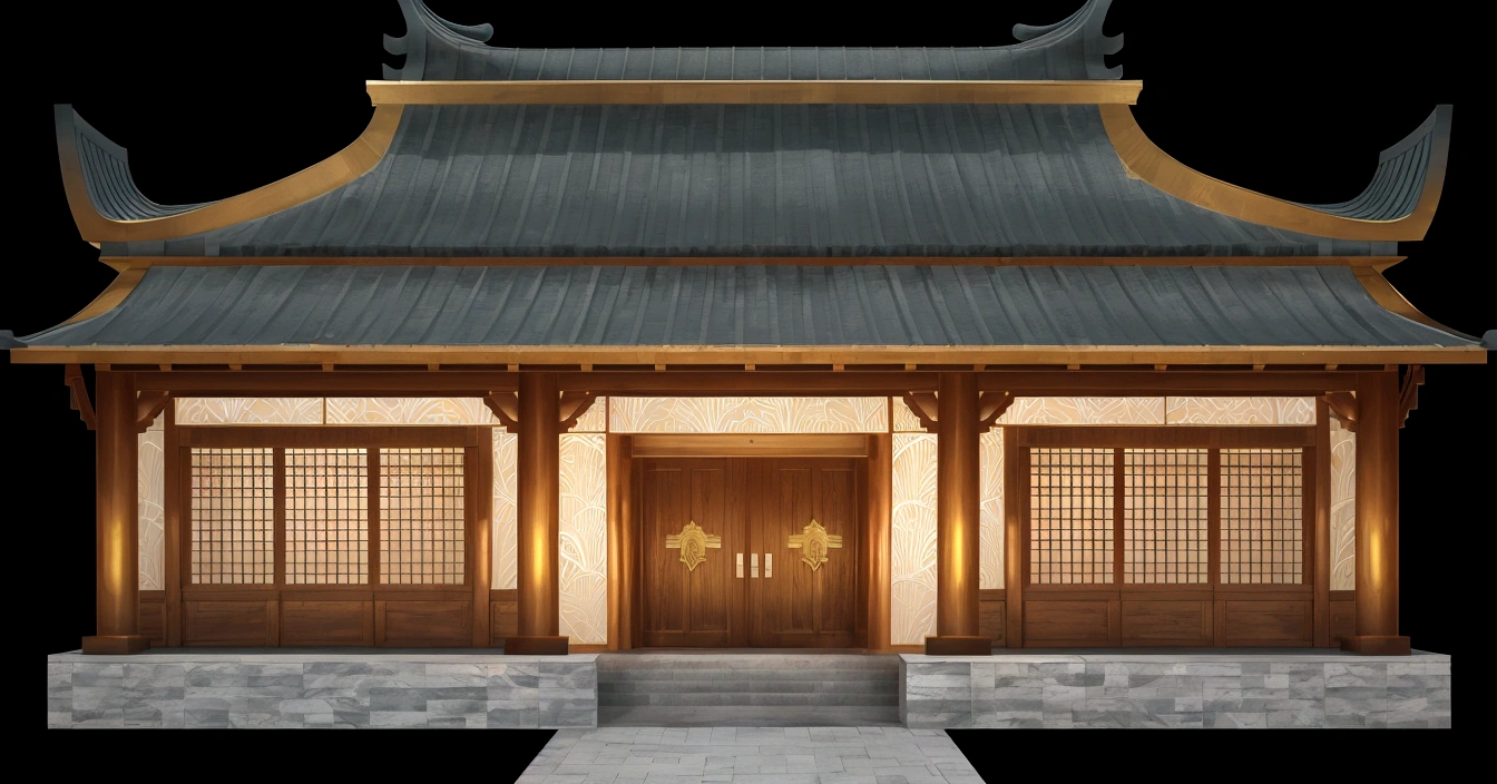 illustration of a traditional chinese building with lanterns and a bird, temple background, zen temple background, background depicting a temple, digital painting of a pagoda, japanese temple, japanese house, korean traditional palace, background art, palace background, chinese building, artwork in the style of z.w. gu, cyberpunk japanese temple, inspired by Shūbun Tenshō