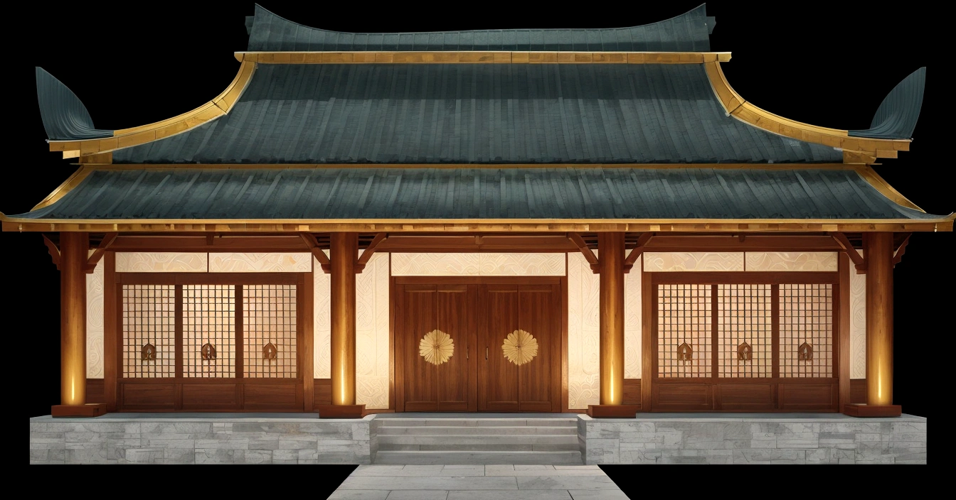 illustration of a traditional chinese building with lanterns and a bird, temple background, zen temple background, background depicting a temple, digital painting of a pagoda, japanese temple, japanese house, korean traditional palace, background art, palace background, chinese building, artwork in the style of z.w. gu, cyberpunk japanese temple, inspired by Shūbun Tenshō