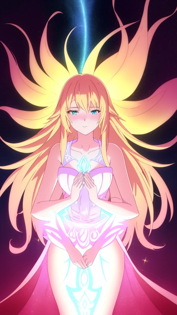 beautiful girl, puffy tiered ballgown, vibrant pastel colors,(20years old,madure female),(serious),closed mouth,white dress,cleavage,sleeveless,((glowing blonde long hair)), magical lights, sparkling magical liquid, inspired by Glen Keane, inspired by Lois van Baarle, disney art style, by Lois van Baarle, glowing aura around her, by Glen Keane, jen bartel, glowing lights! digital painting, flowing glowing hair, glowing flowing hair, beautiful digital illustration, fantasia background, whimsical, magical, fantasy, ((masterpiece, best quality)), intricate details, highly detailed, sharp focus, 8k resolution, sparkling detailed eyes, liquid watercolor,(extra arms)