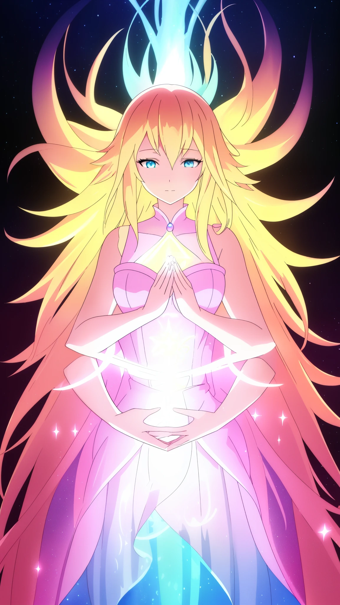 beautiful girl, puffy tiered ballgown, vibrant pastel colors,(20years old,madure female),(serious),closed mouth,white dress,cleavage,sleeveless,((glowing blonde long hair)), magical lights, sparkling magical liquid, inspired by Glen Keane, inspired by Lois van Baarle, disney art style, by Lois van Baarle, glowing aura around her, by Glen Keane, jen bartel, glowing lights! digital painting, flowing glowing hair, glowing flowing hair, beautiful digital illustration, fantasia background, whimsical, magical, fantasy, ((masterpiece, best quality)), intricate details, highly detailed, sharp focus, 8k resolution, sparkling detailed eyes, liquid watercolor,(extra arms)