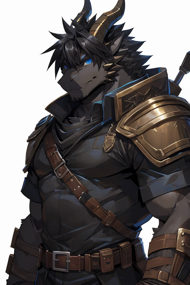 (by sollyz),dragon,white and black body,detail face, detail eyes, detail,male,(naked),pants,furry, short hair,(mercenary)
,blue eyes,black body,black hair,handsome,simple background,
strong,epic,