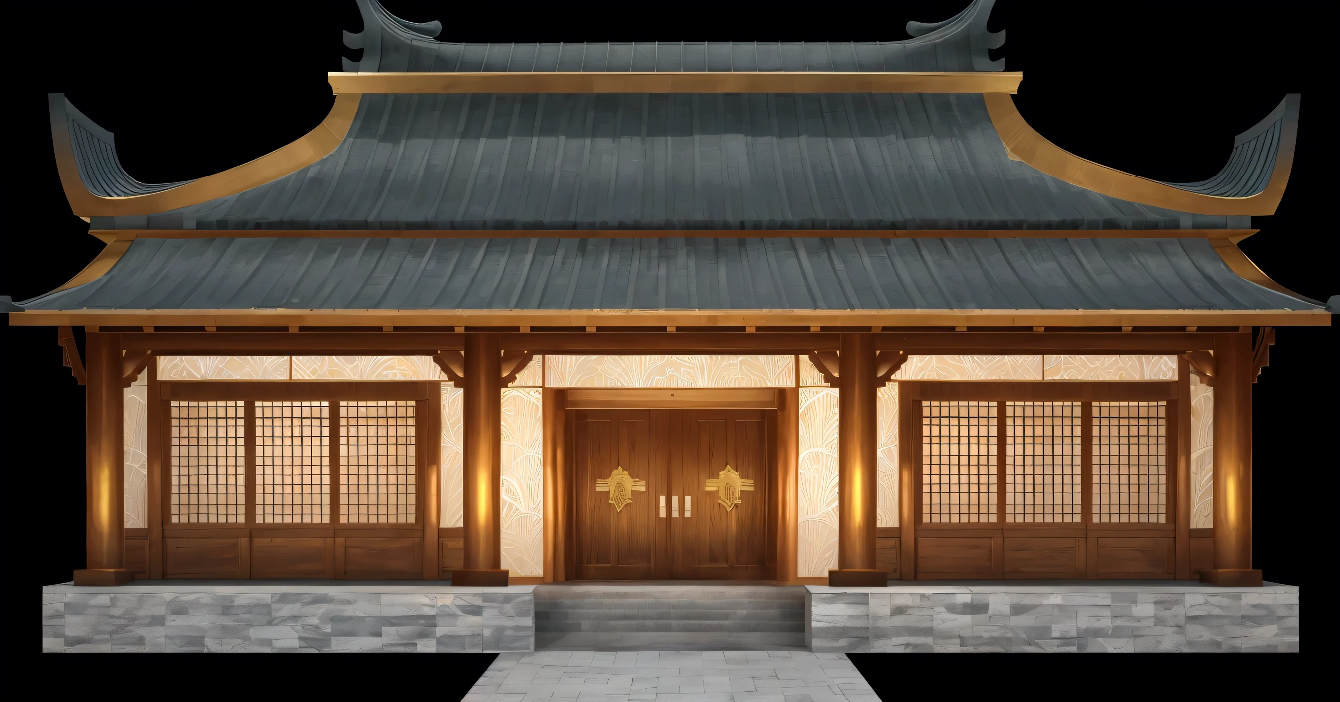 illustration of a traditional chinese building with lanterns and a bird, temple background, zen temple background, background depicting a temple, digital painting of a pagoda, japanese temple, japanese house, korean traditional palace, background art, palace background, chinese building, artwork in the style of z.w. gu, cyberpunk japanese temple, inspired by Shūbun Tenshō